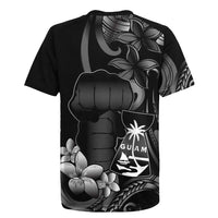 Black Hafa Adai Guam Rugby Jersey Chamorro Latte Stone Hand With Plumeria