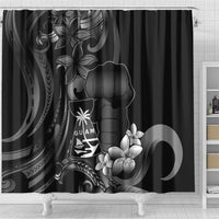 Black Hafa Adai Guam Shower Curtain Chamorro Latte Stone Hand With Plumeria