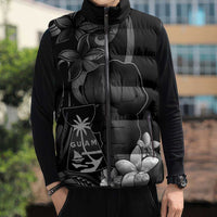Black Hafa Adai Guam Sleeveless Puffer Jacket Chamorro Latte Stone Hand With Plumeria - Polynesian Pride