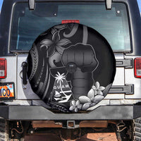 Black Hafa Adai Guam Spare Tire Cover Chamorro Latte Stone Hand With Plumeria