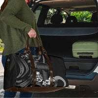 Black Hafa Adai Guam Travel Bag Chamorro Latte Stone Hand With Plumeria - Polynesian Pride