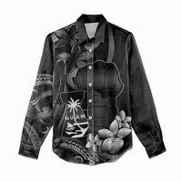 Black Hafa Adai Guam Women Casual Shirt Chamorro Latte Stone Hand With Plumeria