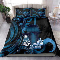 Blue Hafa Adai Guam Bedding Set Chamorro Latte Stone Hand With Plumeria