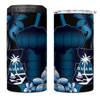 Blue Hafa Adai Guam 4 in 1 Can Cooler Tumbler Chamorro Latte Stone Hand With Plumeria