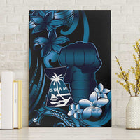 Blue Hafa Adai Guam Canvas Wall Art Chamorro Latte Stone Hand With Plumeria