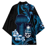 Blue Hafa Adai Guam Kimono Chamorro Latte Stone Hand With Plumeria - Polynesian Pride