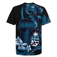 Blue Hafa Adai Guam Rugby Jersey Chamorro Latte Stone Hand With Plumeria