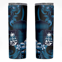 Blue Hafa Adai Guam Skinny Tumbler Chamorro Latte Stone Hand With Plumeria