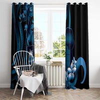 Blue Hafa Adai Guam Window Curtain Chamorro Latte Stone Hand With Plumeria