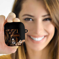 Brown Hafa Adai Guam AirPods Case Chamorro Latte Stone Hand With Plumeria LT14 Brown - Polynesian Pride