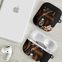 Brown Hafa Adai Guam AirPods Case Chamorro Latte Stone Hand With Plumeria LT14 - Polynesian Pride