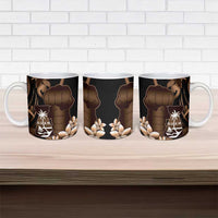 Brown Hafa Adai Guam Ceramic Mug Chamorro Latte Stone Hand With Plumeria - Polynesian Pride