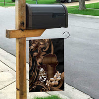 Brown Hafa Adai Guam Garden Flag Chamorro Latte Stone Hand With Plumeria