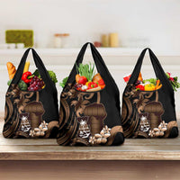 Brown Hafa Adai Guam Grocery Bag Chamorro Latte Stone Hand With Plumeria LT14 3-pack One Size Brown - Polynesian Pride