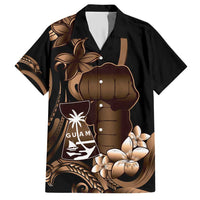 Brown Hafa Adai Guam Hawaiian Shirt Chamorro Latte Stone Hand With Plumeria