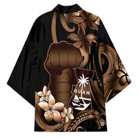 Brown Hafa Adai Guam Kimono Chamorro Latte Stone Hand With Plumeria - Polynesian Pride