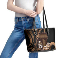 Brown Hafa Adai Guam Leather Tote Bag Chamorro Latte Stone Hand With Plumeria