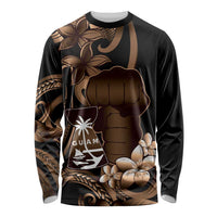 Brown Hafa Adai Guam Long Sleeve Shirt Chamorro Latte Stone Hand With Plumeria