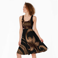 Brown Hafa Adai Guam Midi Dress Chamorro Latte Stone Hand With Plumeria - Polynesian Pride