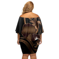 Brown Hafa Adai Guam Off Shoulder Short Dress Chamorro Latte Stone Hand With Plumeria