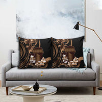 Brown Hafa Adai Guam Pillow Cover Chamorro Latte Stone Hand With Plumeria LT14 - Polynesian Pride