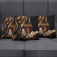 Brown Hafa Adai Guam Pillow Cover Chamorro Latte Stone Hand With Plumeria LT14 - Polynesian Pride