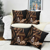 Brown Hafa Adai Guam Pillow Cover Chamorro Latte Stone Hand With Plumeria LT14 - Polynesian Pride