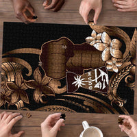 Brown Hafa Adai Guam Puzzle Chamorro Latte Stone Hand With Plumeria - Polynesian Pride