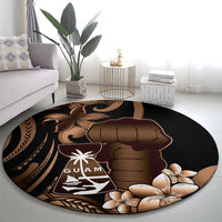 Brown Hafa Adai Guam Round Carpet Chamorro Latte Stone Hand With Plumeria