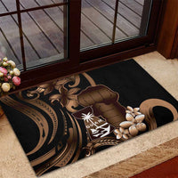 Brown Hafa Adai Guam Rubber Doormat Chamorro Latte Stone Hand With Plumeria