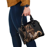 Brown Hafa Adai Guam Shoulder Handbag Chamorro Latte Stone Hand With Plumeria