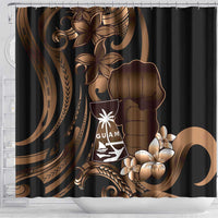 Brown Hafa Adai Guam Shower Curtain Chamorro Latte Stone Hand With Plumeria