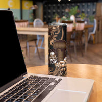 Brown Hafa Adai Guam Skinny Tumbler Chamorro Latte Stone Hand With Plumeria