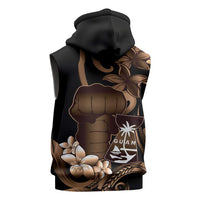 Brown Hafa Adai Guam Sleeveless Hoodie Chamorro Latte Stone Hand With Plumeria - Polynesian Pride