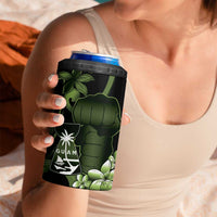 Green Hafa Adai Guam 4 in 1 Can Cooler Tumbler Chamorro Latte Stone Hand With Plumeria