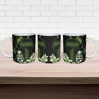 Green Hafa Adai Guam Ceramic Mug Chamorro Latte Stone Hand With Plumeria - Polynesian Pride