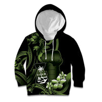 Green Hafa Adai Guam Kid Hoodie Chamorro Latte Stone Hand With Plumeria