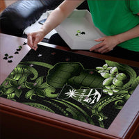 Green Hafa Adai Guam Puzzle Chamorro Latte Stone Hand With Plumeria - Polynesian Pride