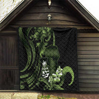 Green Hafa Adai Guam Quilt Chamorro Latte Stone Hand With Plumeria