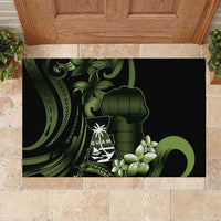 Green Hafa Adai Guam Rubber Doormat Chamorro Latte Stone Hand With Plumeria