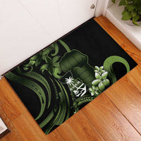 Green Hafa Adai Guam Rubber Doormat Chamorro Latte Stone Hand With Plumeria