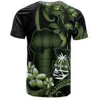 Green Hafa Adai Guam T Shirt Chamorro Latte Stone Hand With Plumeria