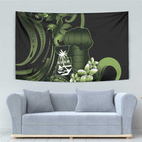 Green Hafa Adai Guam Tapestry Chamorro Latte Stone Hand With Plumeria