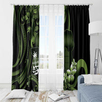Green Hafa Adai Guam Window Curtain Chamorro Latte Stone Hand With Plumeria