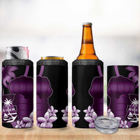 Purple Hafa Adai Guam 4 in 1 Can Cooler Tumbler Chamorro Latte Stone Hand With Plumeria