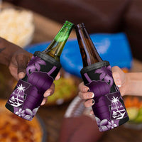 Purple Hafa Adai Guam 4 in 1 Can Cooler Tumbler Chamorro Latte Stone Hand With Plumeria