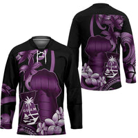 Purple Hafa Adai Guam Hockey Jersey Chamorro Latte Stone Hand With Plumeria - Polynesian Pride