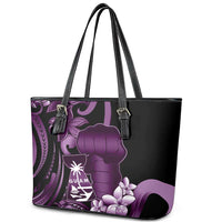 Purple Hafa Adai Guam Leather Tote Bag Chamorro Latte Stone Hand With Plumeria