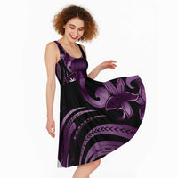Purple Hafa Adai Guam Midi Dress Chamorro Latte Stone Hand With Plumeria - Polynesian Pride