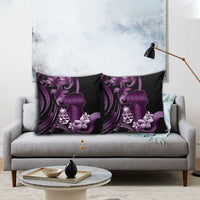 Purple Hafa Adai Guam Pillow Cover Chamorro Latte Stone Hand With Plumeria - Polynesian Pride